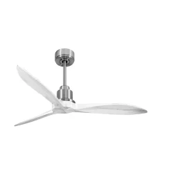 Tenerife - Super destratificateur et ventilateur DC 132 cm Chrome pales bois blanc sans Lumière 25 à 35 m²