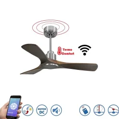 Tenerife - Super destratificateur et ventilateur DC 106 cm chrome pales bois sombre idéal 10 à 20 m²