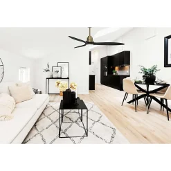 Tenerife - Super destratificateur et ventilateur DC 132 cm Laiton pales bois noir avec Lumière 25 à 35 m²