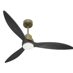 Tenerife - Super destratificateur et ventilateur DC 132 cm Laiton pales bois noir avec Lumière 25 à 35 m²