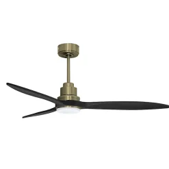 Tenerife - Super destratificateur et ventilateur DC 132 cm Laiton pales bois noir avec Lumière 25 à 35 m²