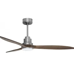 Tenerife - Super destratificateur et ventilateur DC 132 cm Chrome pales bois sombre avec Lumière 25 à 35 m²