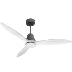 Tenerife - Super destratificateur et ventilateur DC 132 cm Gris basalte pales bois blanc avec Lumière 25 à 35 m²