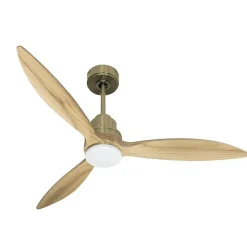 Tenerife - Super destratificateur et ventilateur DC5 132 cm Laiton pales bois clair avec Lumière 25 à 35 m²