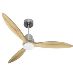 Tenerife - Super destratificateur et ventilateur DC 132 cm Chrome pales bois gris avec Lumière 25 à 35 m²