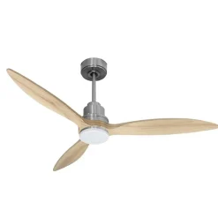 Tenerife - Super destratificateur et ventilateur DC 132 cm Chrome pales bois gris avec Lumière 25 à 35 m²