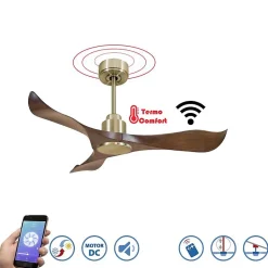 Tenerife de KlassFan - Super destratificateur et ventilateur DC 106 cm Laiton pales marron sans Lumière 10 à 20 m²