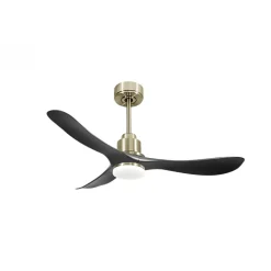 Tenerife de KlassFan-Super destratificateur et ventilateur DC 132 cm Laiton pales graphite Lumière dimmable 25 à 35 m²