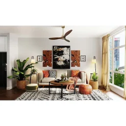 Tenerife Ring - Super destratificateur et ventilateur DC 132 cm Laiton pales bois sombre sans Lumière 25 à 35 m²