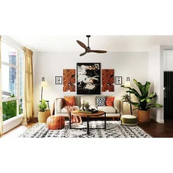 Tenerife Ring - Super destratificateur et ventilateur DC 132 cm Gris basalte pales bois sombre sans Lumière 25 à 35 m²