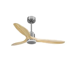 Tenerife- Super destratificateur et ventilateur DC 132 cm Chrome avec lumière pales bois clair 25 à 35 m²