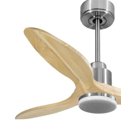 Tenerife- Super destratificateur et ventilateur DC 132 cm Chrome avec lumière pales bois clair 25 à 35 m²