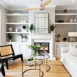 Tenerife- Super destratificateur et ventilateur DC 132 cm Chrome avec lumière pales bois clair 25 à 35 m²