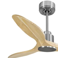 Tenerife- Super destratificateur et ventilateur DC 132 cm Chrome pales bois clair sans Lumière 25 à 35 m²