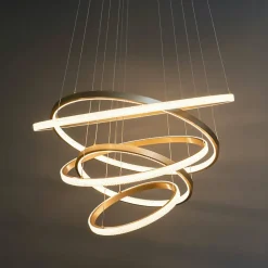 Très grande suspension 5 anneaux dorés - Tina