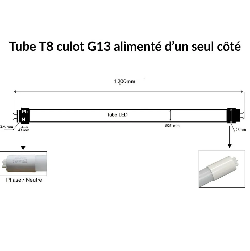 Tube Néon LED 120cm T8 12W IP20 100lm/W - Blanc Froid 6000K - 8000K - SILAMP