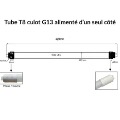 Tube Néon LED T8 60cm 9W Haut Rendement - Blanc Froid 6000K - 8000K - SILAMP