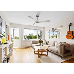 Twist , Ventilateur déstratificateur d'air, pales bois blanc 132 Cm, moteur chrome sans lumière