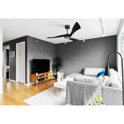 Twist black, Ventilateur déstratificateur d'air, pales bois laquées noires 132 Cm, moteur noir, avec point lumineux LED.