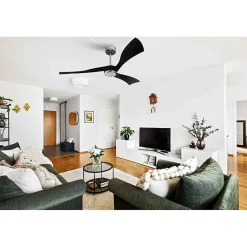 Twist, Ventilateur déstratificateur d'air, pales bois noir 166 Cm Moteur chrome brossé avec point lumineux LED.