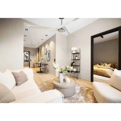 Twist, Ventilateur déstratificateur d'air, pales laquées blanches 166 Cm Moteur chrome brossé avec point lumineux LED.