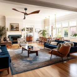 Twist, Ventilateur déstratificateur d'air, pales bois sombre 166 Cm Moteur noir avec point lumineux LED.