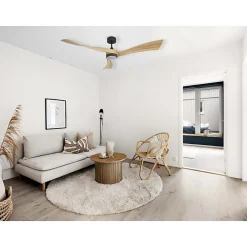 Twist, Ventilateur déstratificateur d'air, pales bois clair 166 Cm Moteur noir avec point lumineux LED.