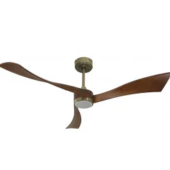 Twist, Ventilateur déstratificateur d'air, pales bois sombre 166 Cm Moteur laiton brossé avec point lumineux LED.