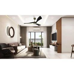 Twist, Ventilateur déstratificateur d'air, pales bois noir 166 Cm Moteur Laiton avec point lumineux LED.