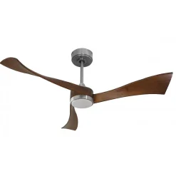 Twist, Ventilateur déstratificateur d'air, pales bois foncées 132 Cm, moteur chrome brossé, avec point lumineux LED.