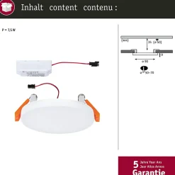 VariFit Panneau encastré LED Veluna Edge IP44 rond 90mm 6W 500lm 4000K Blanc gradable