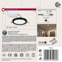 VariFit Panneau encastré LED Areo IP44 rond 118mm 6,5W 550lm 4000K Noir