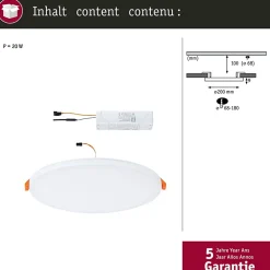 VariFit Panneau encastré LED Smart Home Zigbee 3.0 Veluna Edge IP44 rond 200mm 18W 1400lm Tunable White Blanc gradable