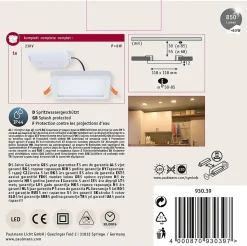 VariFit Panneau encastré LED Areo IP44 carré 118x118mm 6,5W 500lm 3000K Blanc