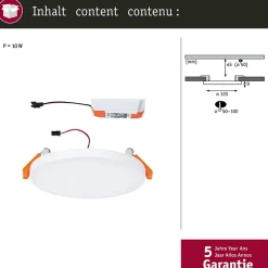 VariFit Panneau encastré LED Veluna Edge IP44 rond 120mm 8,5W 650lm 3000K Blanc
