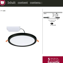VariFit Panneau encastré LED Areo IP44 rond 175mm 13W 1300lm 4000K Noir
