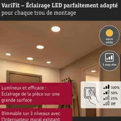 VariFit Panneau encastré LED 3-Step-Dim Areo IP44 rond 230mm 16W 1400lm 3000K Chrome gradable