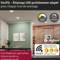 VariFit Panneau encastré LED Smart Home Zigbee 3.0 Veluna Edge IP44 rond 160mm 15,5W 1000lm Tunable White Blanc gradable