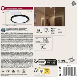 VariFit Panneau encastré LED 3-Step-Dim Areo IP44 rond 175mm 13W 1300lm 3000K Noir gradable