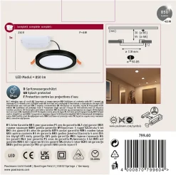 VariFit Panneau encastré LED Areo IP44 rond 118mm 6,5W 550lm 3000K Noir