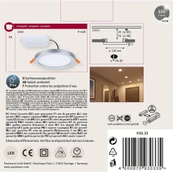 VariFit Panneau encastré LED Areo IP44 rond 118mm 6,5W 550lm 3000K Chrome mat