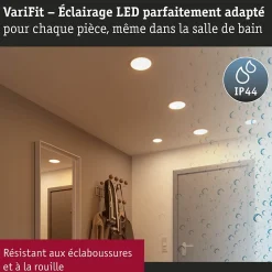 VariFit Panneau encastré LED Areo IP44 rond 118mm 6,5W 550lm 3000K Chrome mat