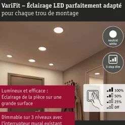 VariFit Panneau encastré LED 3-Step-Dim Areo IP44 rond 230mm 16W 1400lm 4000K Chrome mat gradable
