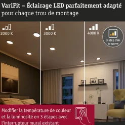 VariFit Panneau encastré LED Dim to Warm Areo IP44 rond 175mm 13W 1200lm 3 Step Dim to warm Noir gradable