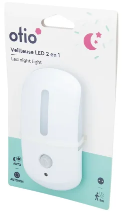 Veilleuse 2 en 1 crépusculaire à détection LED intégrée blanc neutre IP20 0,6W l.2,3xH.11,5cm Otio