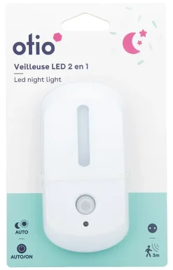 Veilleuse 2 en 1 crépusculaire à détection LED intégrée blanc neutre IP20 0,6W l.2,3xH.11,5cm Otio