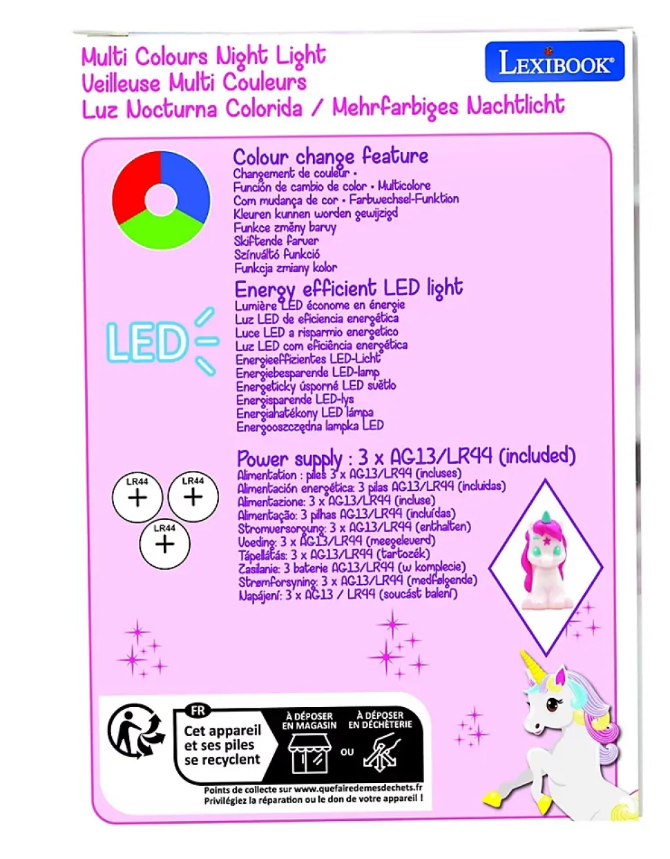 Veilleuse Licorne en 3D avec variation de couleurs