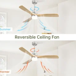 Ventilateur de plafond 52" avec LED dimmable, 6 vitesses, télécommande, moteur DC réversible