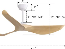 Ventilateur de plafond 132 cm sans lumière, 6 vitesses avec télécommande, moteur DC réversible, 3 pales en ABS
