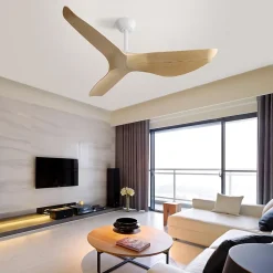 Ventilateur de plafond 132 cm sans lumière, 6 vitesses avec télécommande, moteur DC réversible, 3 pales en ABS